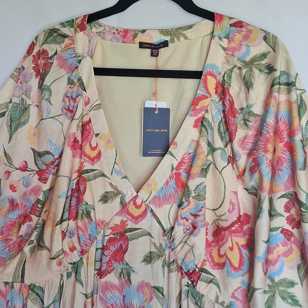 SKIES ARE BLUE Floral Maxi Dress Cream Pink 3X - Picture 5 of 11